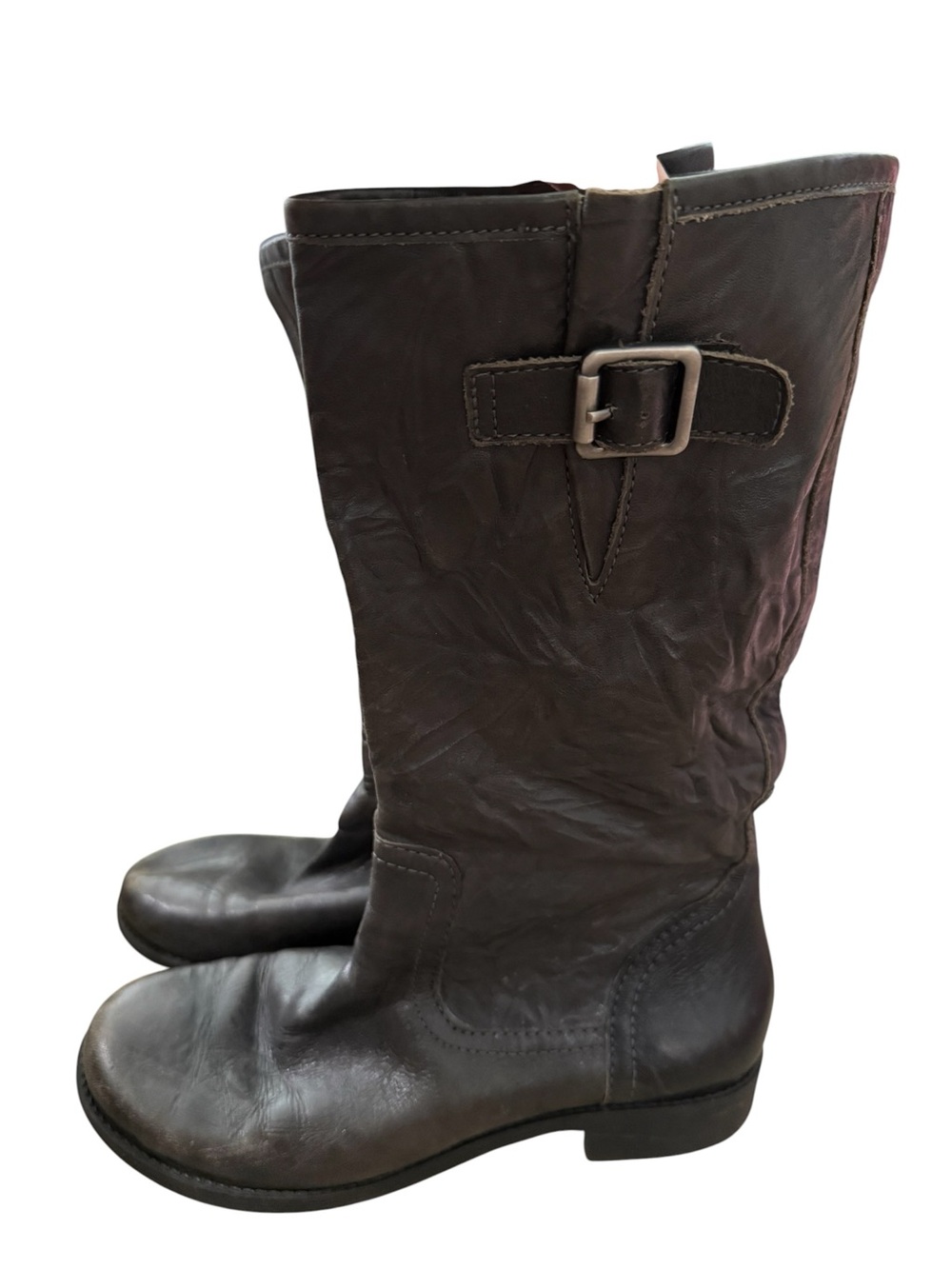 Gianni Bini Mid-Calf Brown Leather Moto  Riding Boots size 6.5 m